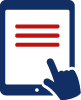 Blue and red icon of hand clicking on tablet screen - built for the busy employee