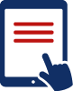 Blue and red icon of hand clicking on tablet screen - built for the busy employee